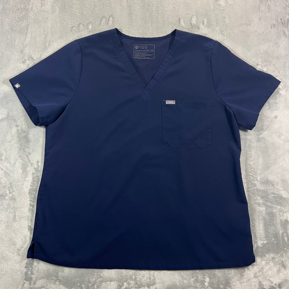 FIGS Catarina Scrub Top Women XXL Navy Blue V-Neck Short Sleeve Medical ER Nurse